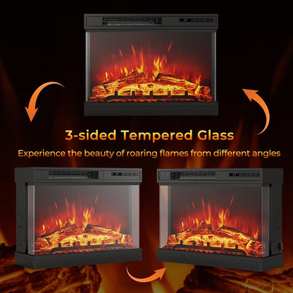 24 Inches 3-Sided Glass Electric Fireplace 750W/1500W Fireplace Heater with Remote Control