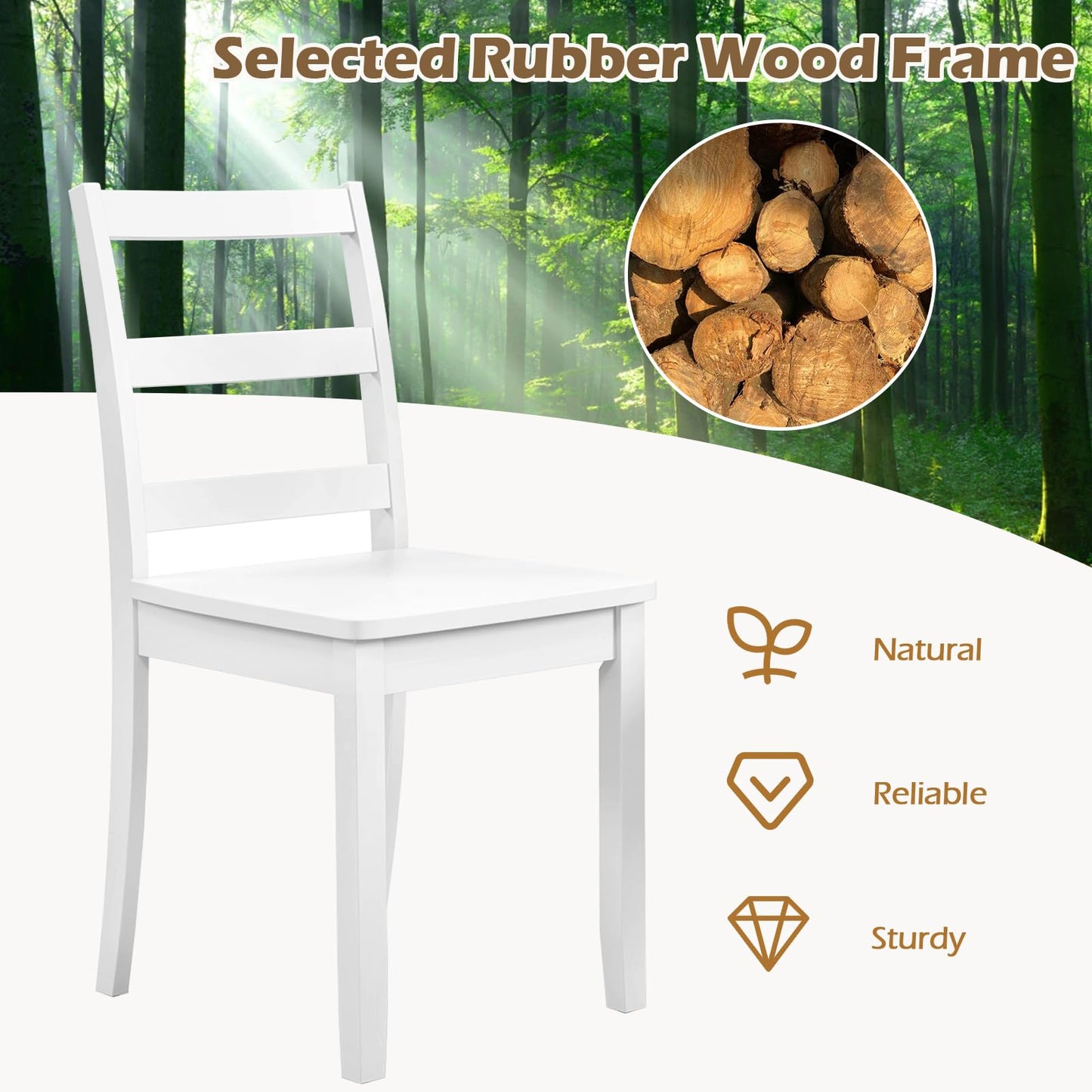 Wooden Dining Chairs Set of 2/4 with Curved Backrest and Rubber Wood Legs for Home Dining Room