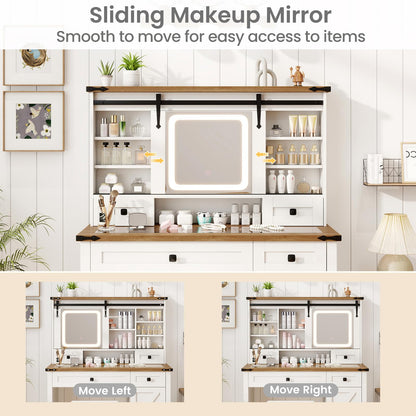 42'' Farmhouse Makeup Table with Sliding Mirror for Women