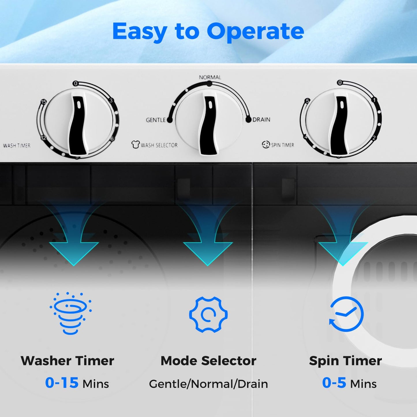 Portable Washing Machine, 17.6lbs Compact Portable Washer Twin Tub Combo with Pump Drain (Black & White)