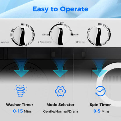 Portable Washing Machine, 17.6lbs Compact Portable Washer Twin Tub Combo with Pump Drain (Black & White)