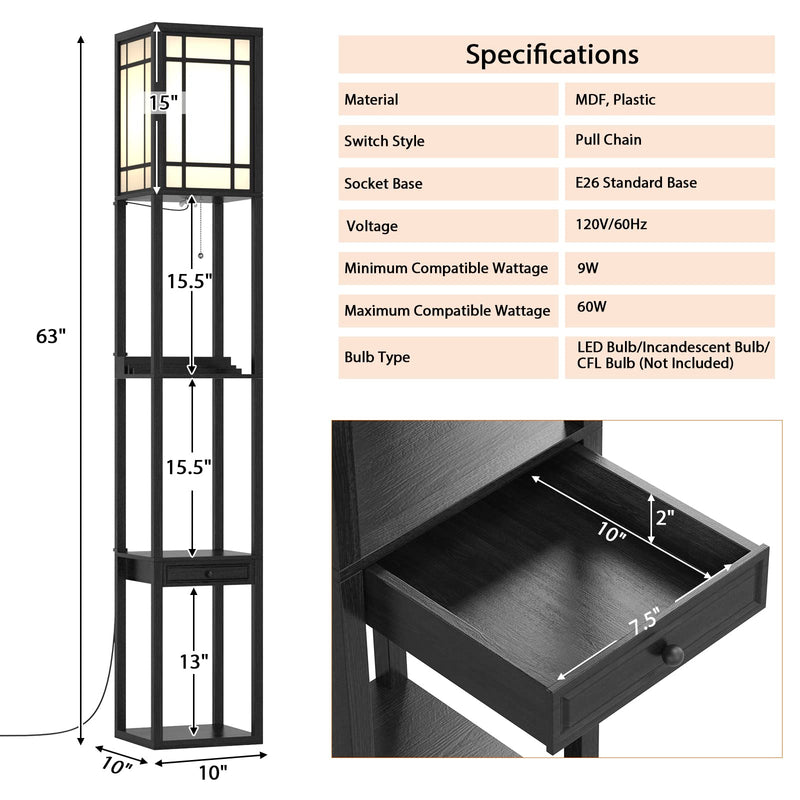 ARLIME Floor Lamp with Shelves and Drawer