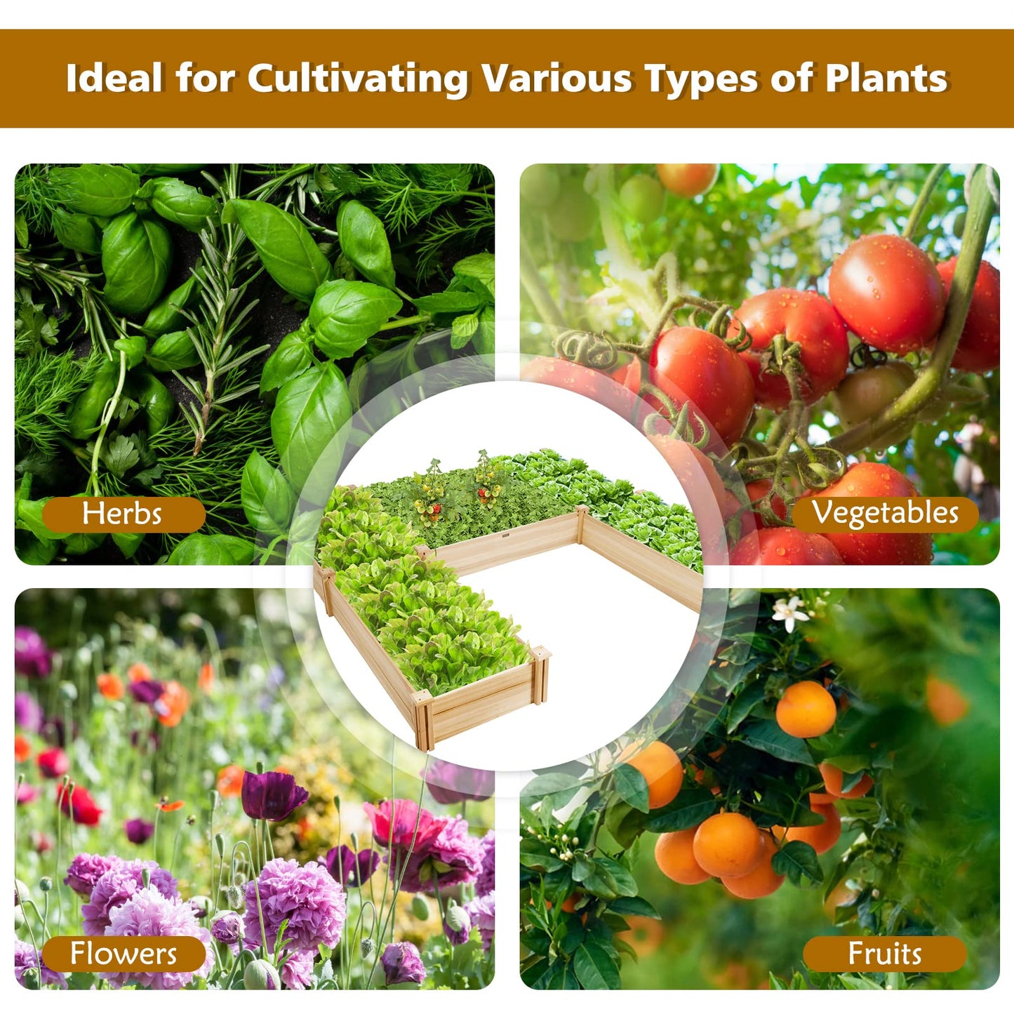 Wooden Planter Box Stand with Large Planting Space for Vegetables Fruit Herbs