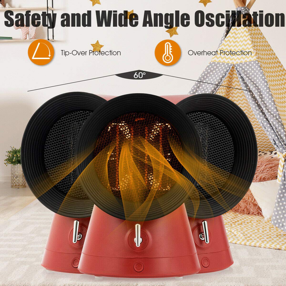 2 in 1 Mini Electric Space Heater Cooling Fan 3 Modes 1500W Small Portable Ceramic Heater