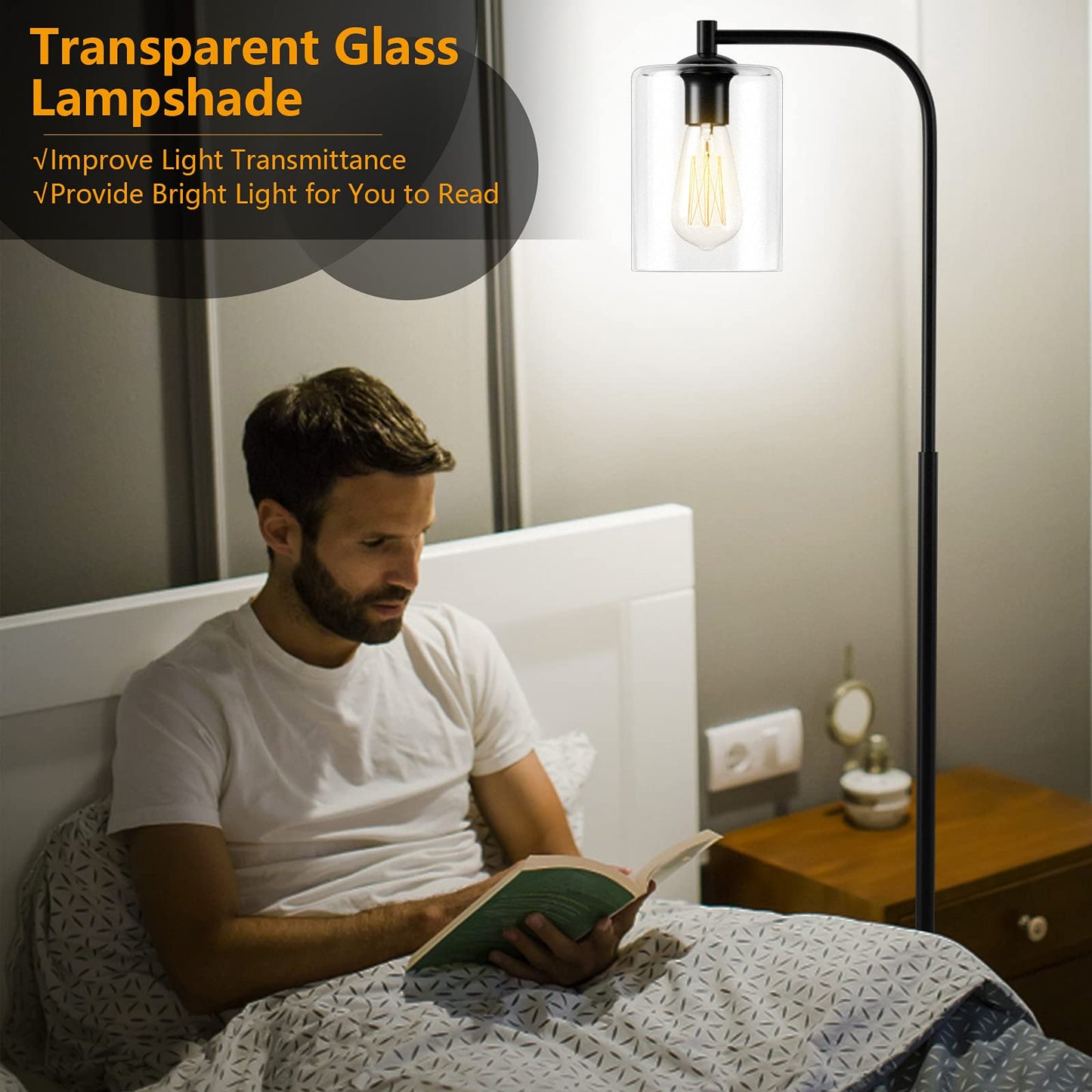 ARLIME Floor Lamp with Hanging Glass Shade