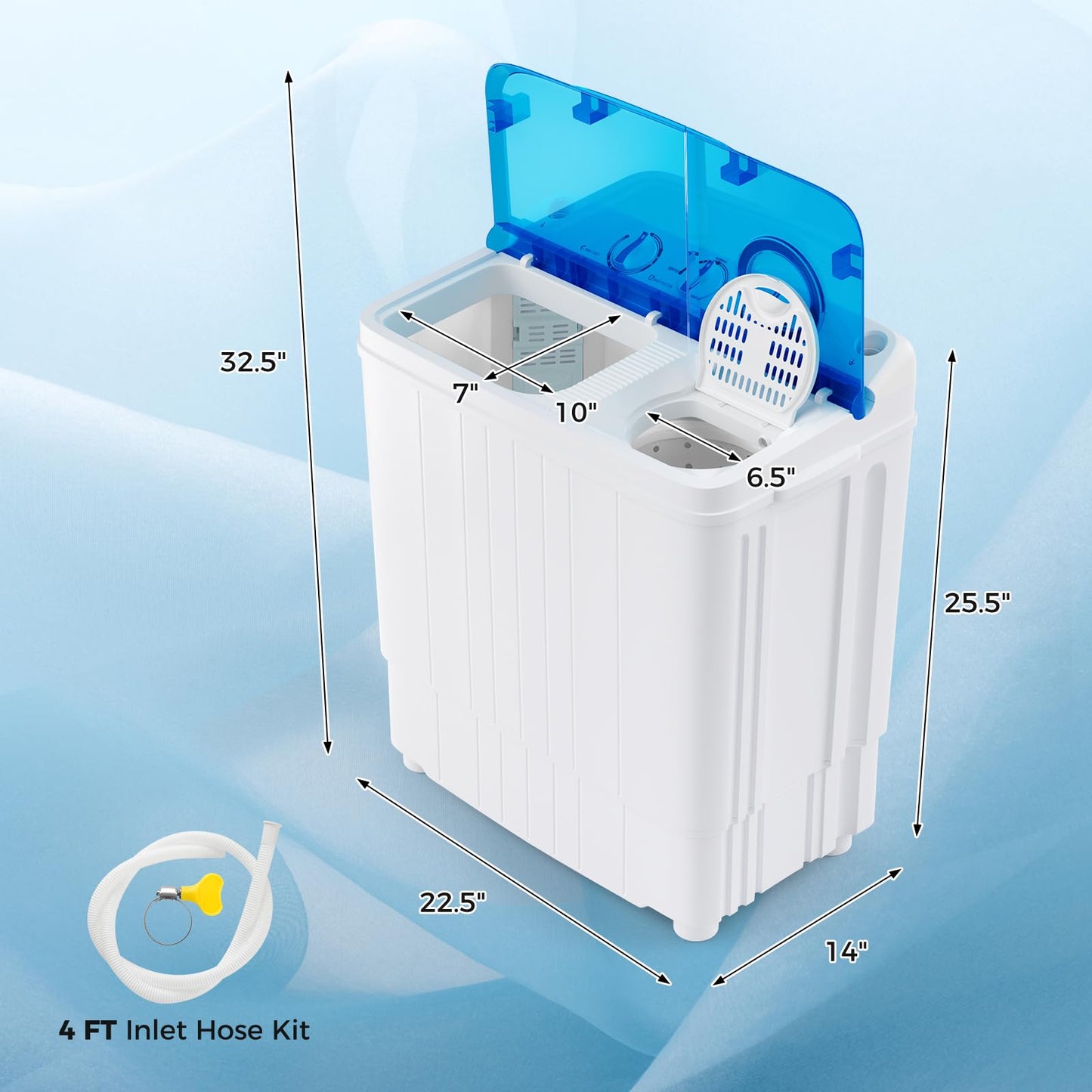 Portable Washing Machine, 17.6lbs Compact Portable Washer Twin Tub Combo with Pump Drain (Blue & White)