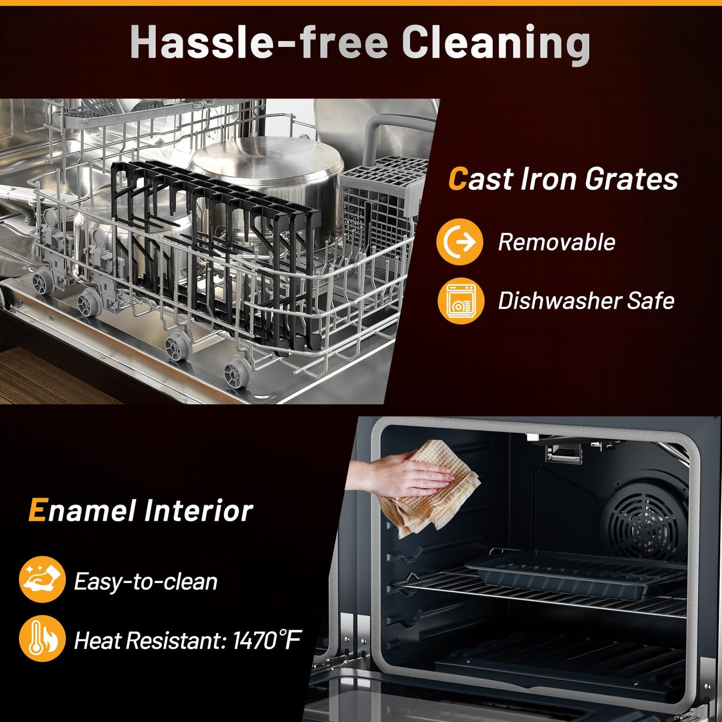 48 Inches Natural Gas Range, with 7 Burners Cooktop & Double Ovens, Storage Drawer