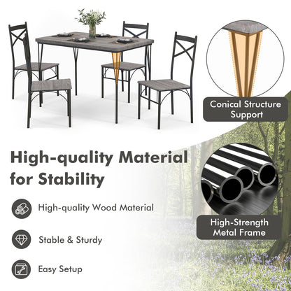 5 Piece Rectangular Kitchen Table and Chairs Set with Metal Frame for Home
