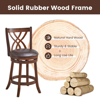 360° Swivel Chairs Bar Stools with Rubber Wood Frame PU Leather Cushioned Seat and Footrests