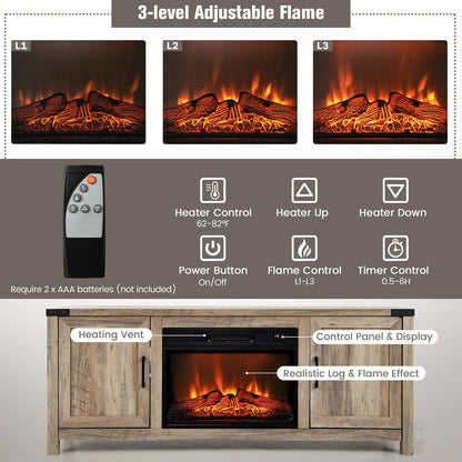Fireplace TV Stand for TVs up to 70 Inch Farmhouse TV Console with 23” Electric Fireplace Insert