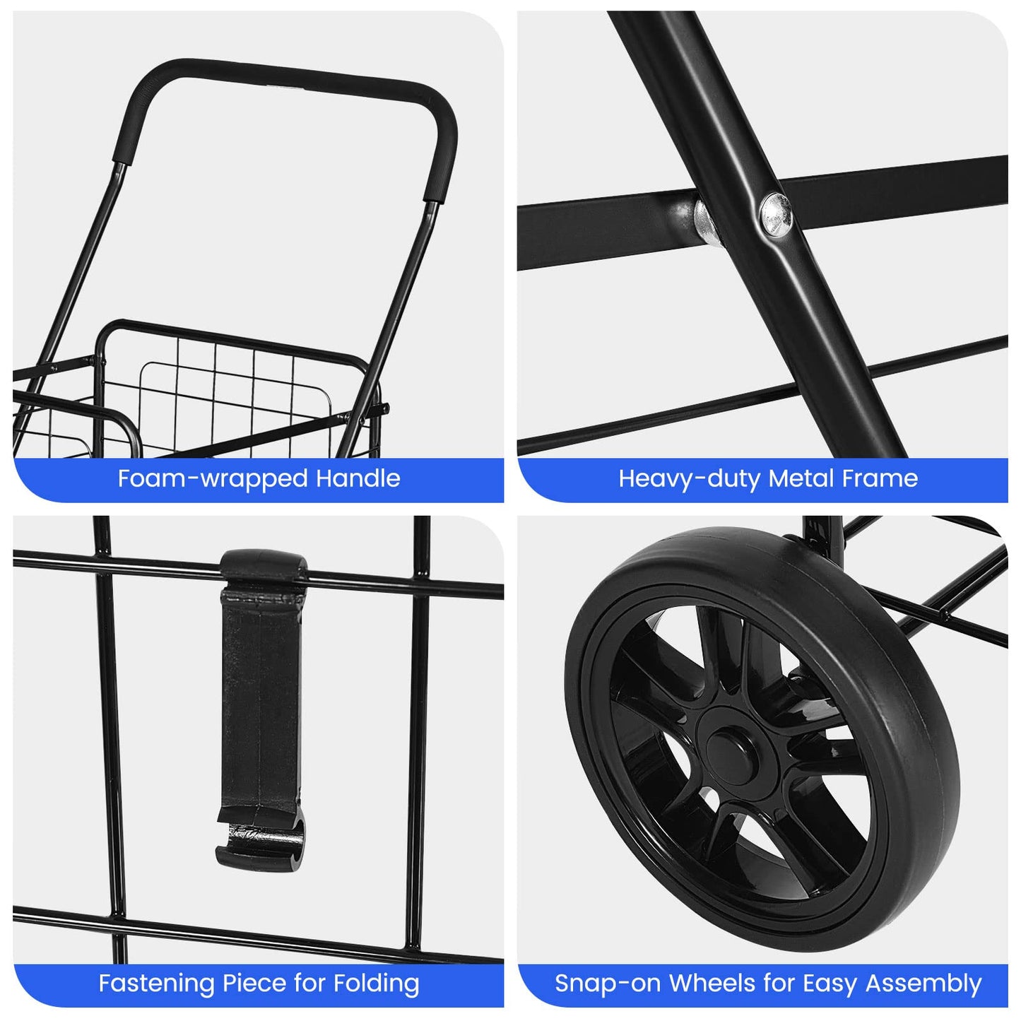 Heavy Duty Grocery Utility Cart with Foam Wrapped Handle & Large Wheels