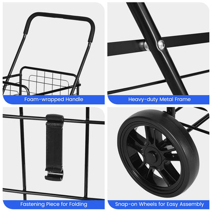 Heavy Duty Grocery Utility Cart with Foam Wrapped Handle & Large Wheels