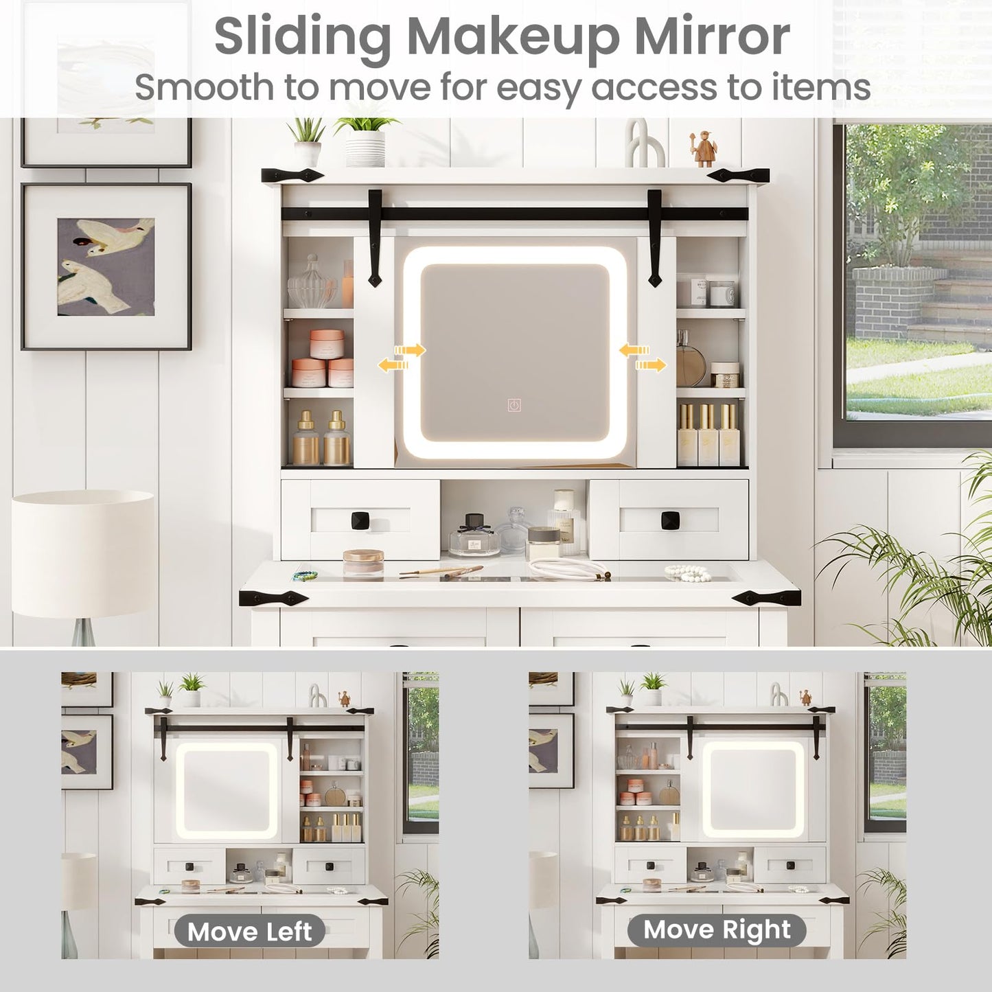 31'' Farmhouse Makeup Table with Sliding Mirror