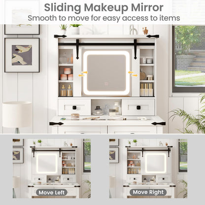 31'' Farmhouse Makeup Table with Sliding Mirror