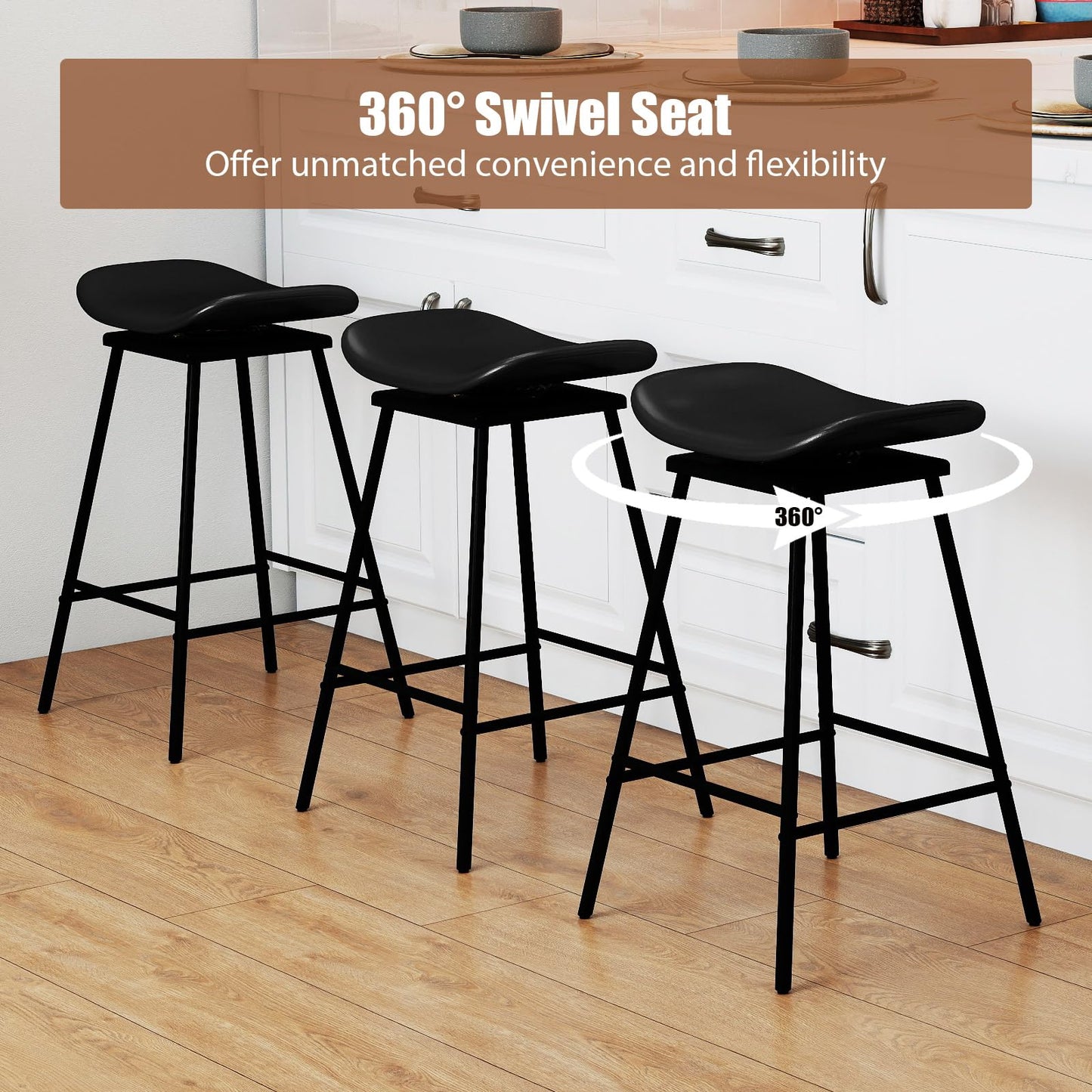 Faux Leather Backless Bar Stools with Padded Saddle Seat and Footrest