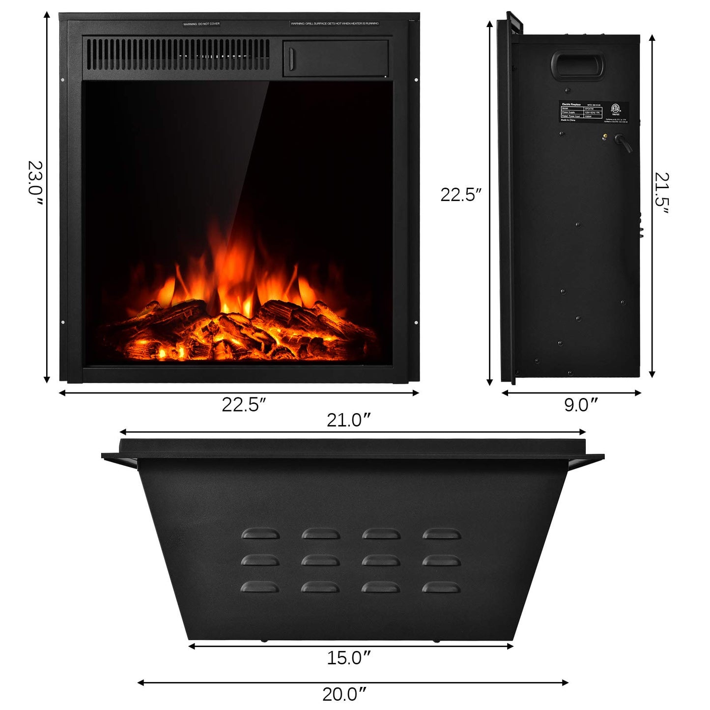 22.5 Inch Electric Fireplace Insert, Freestanding & Recessed Electric Fireplace Heater with Remote Control