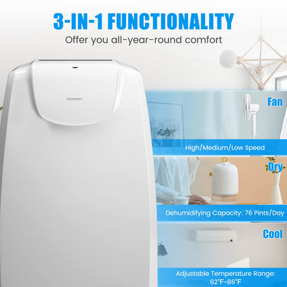 11,500 BTU Portable Air Conditioner, with Dual Hose, Remote Control, Powerful AC Unit Rooms up to 400 Sq.Ft.