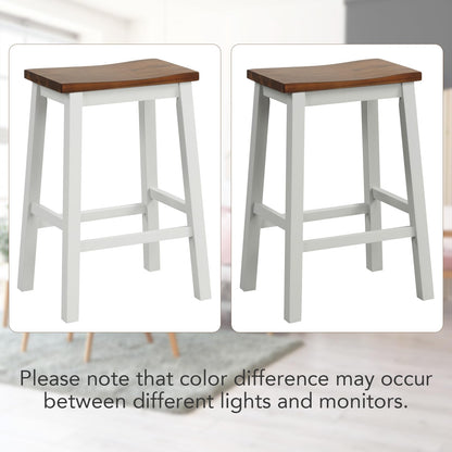 24.5 Inch Bar Stools Set of 2/4 Solid Wood Saddle Stools w/Footrests