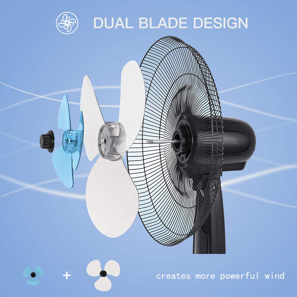 Pedestal Fan Black-Double 3 Blades