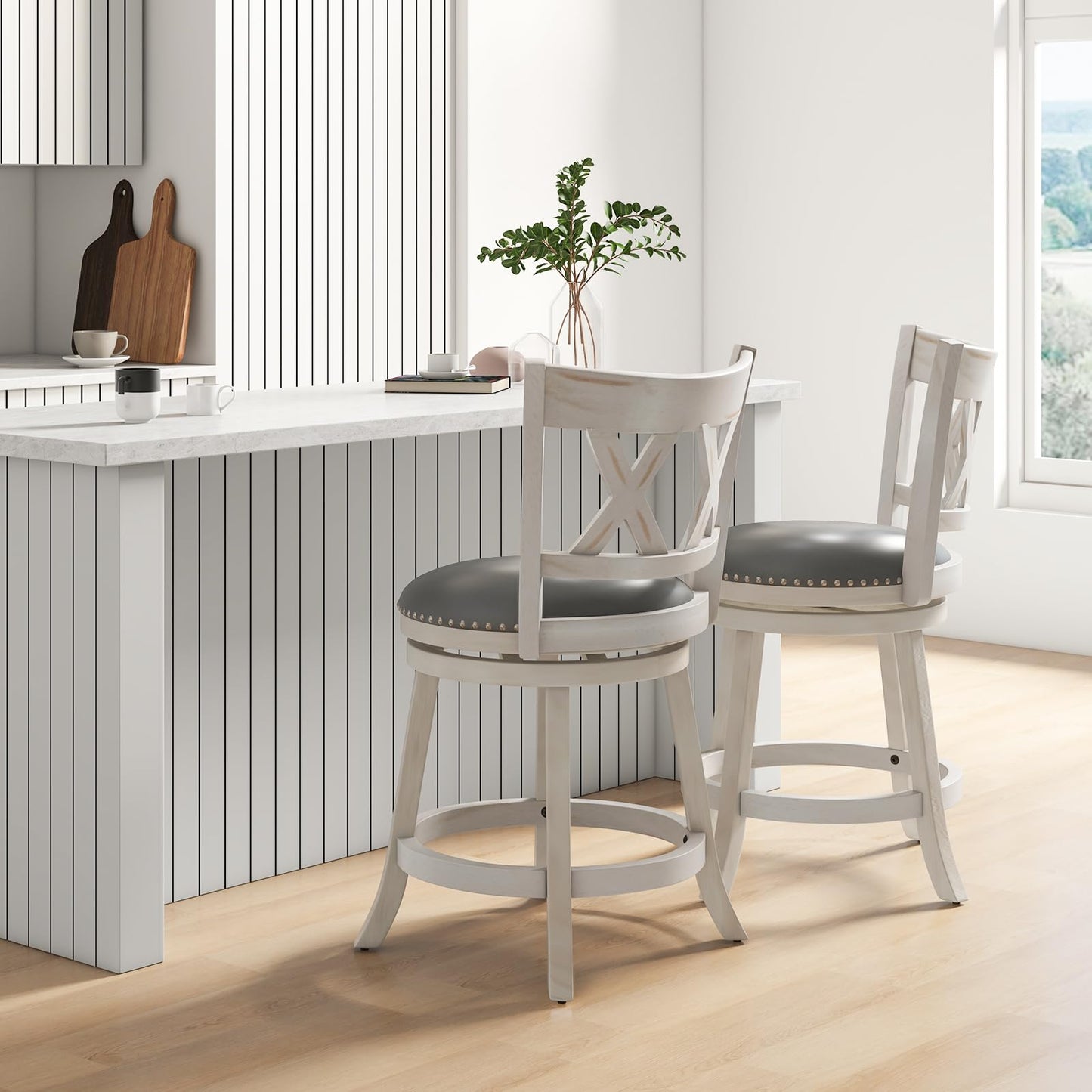 Bar Stool Set of 2/4 for Kitchen Island 25.5” Swivel Armless Counter Height Stools