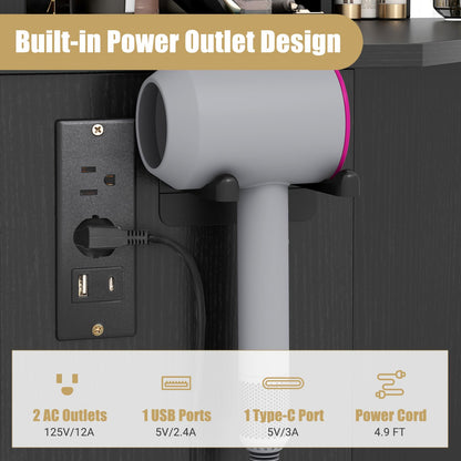 Corner Vanity Desk with Mirror and Lights for Women