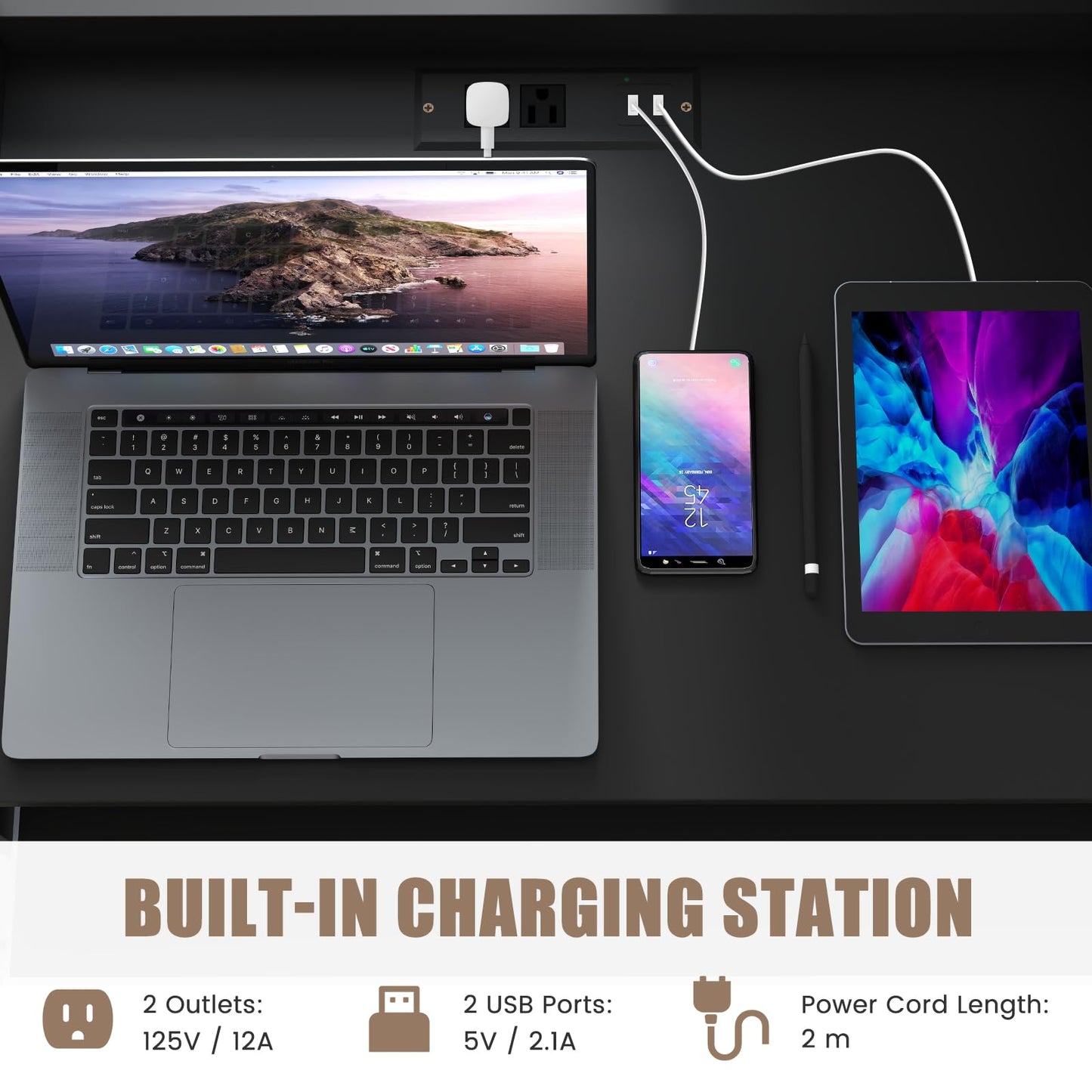 Computer Desk with Storage Shelf Wooden Writing Desk with Hutch