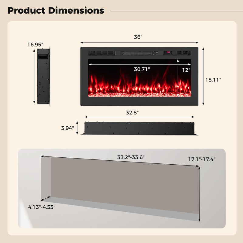 Smart WiFi Electric Fireplace 36/42/50/60 inch Wide
