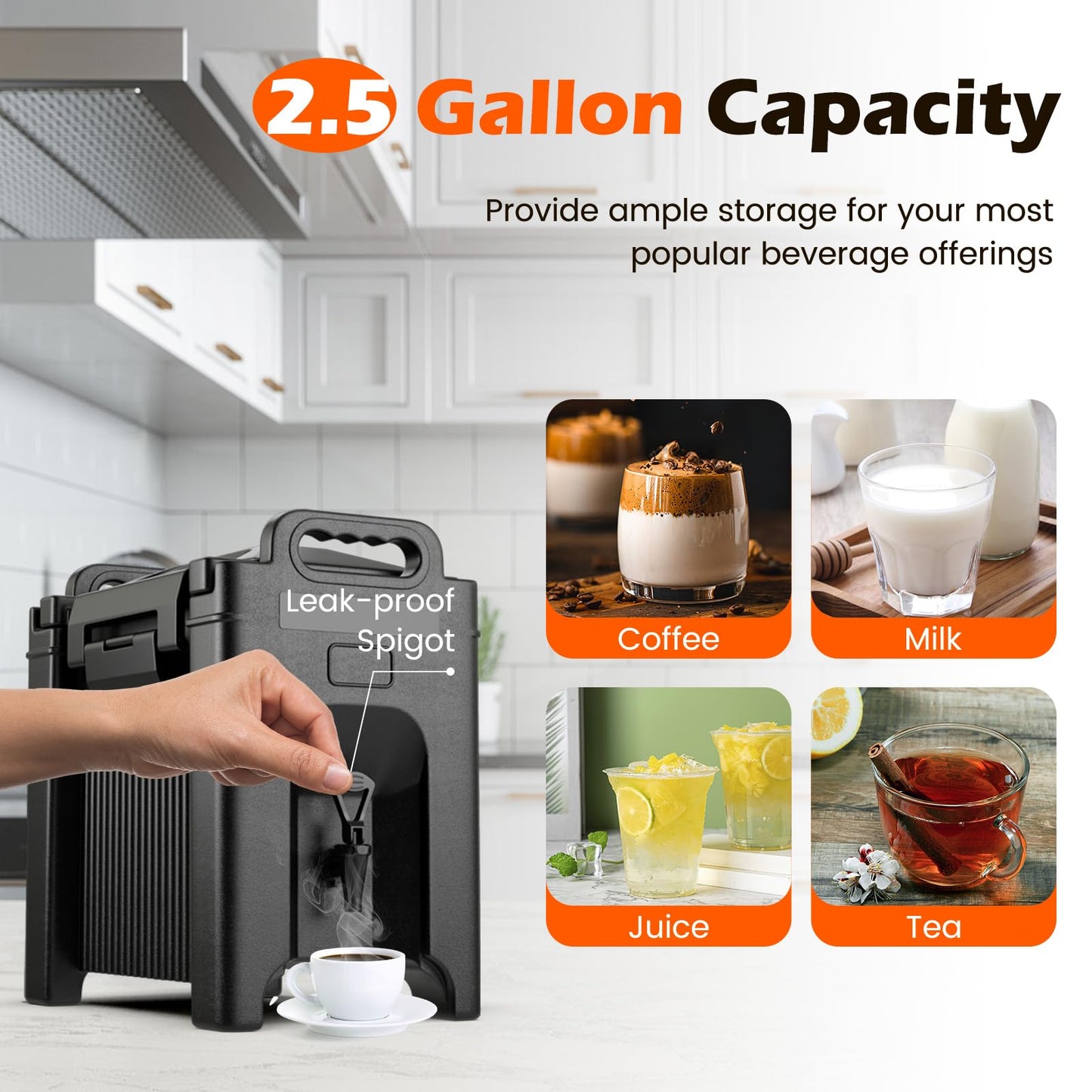 ARLIME 2.5 Gallon Insulated Beverage Dispenser with Handles, Food-Grade Hot and Cold Beverage Server