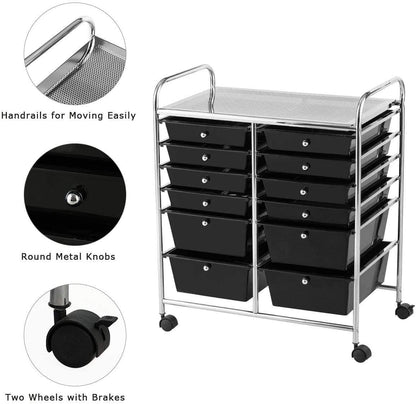 12-Drawer Rolling Storage Cart 12 Drawer Organizer Trolley