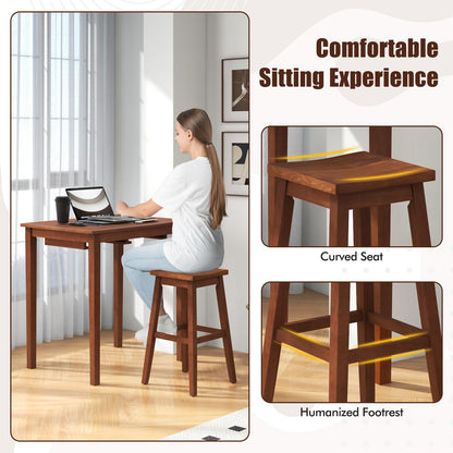 Wooden Bistro Set w/Pub Table and 2 Saddle Stools