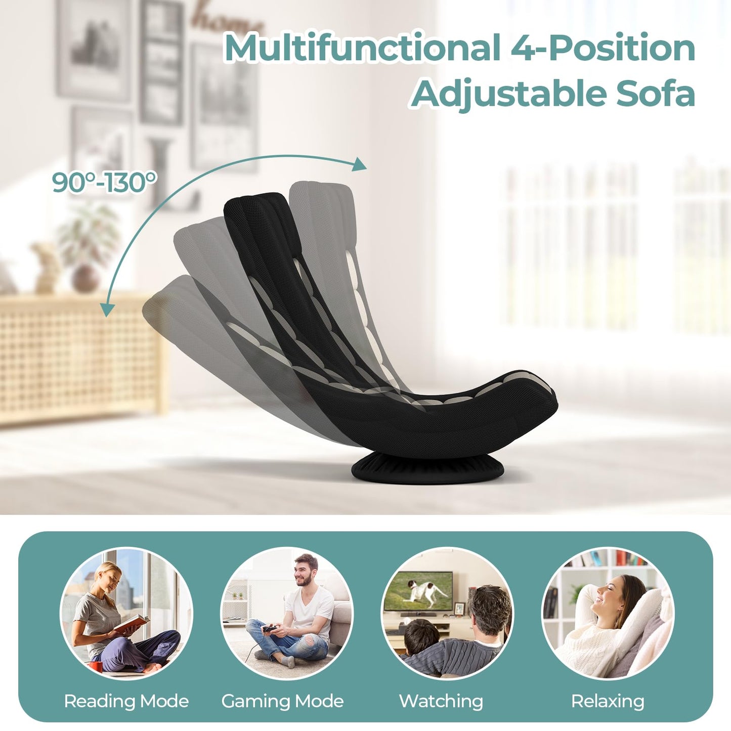 360° Swivel Floor Gaming Chair with 4 Position Adjustable Backrest & Neck Pillow