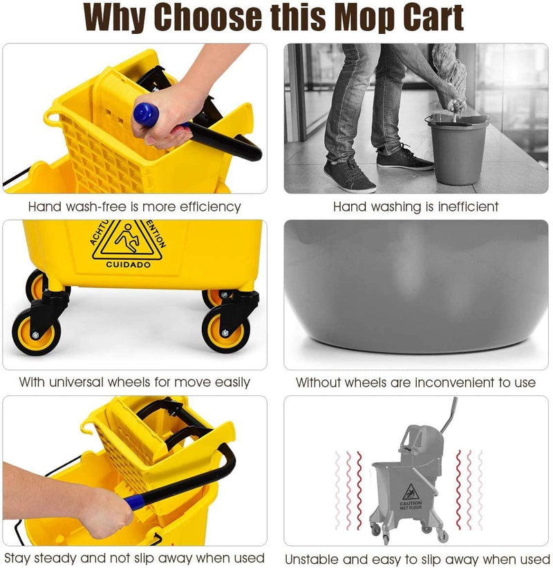 ARLIME Mop Bucket with Wringer On Wheels, 26 Quart Capacity Portable Wringer Trolley on Wheels