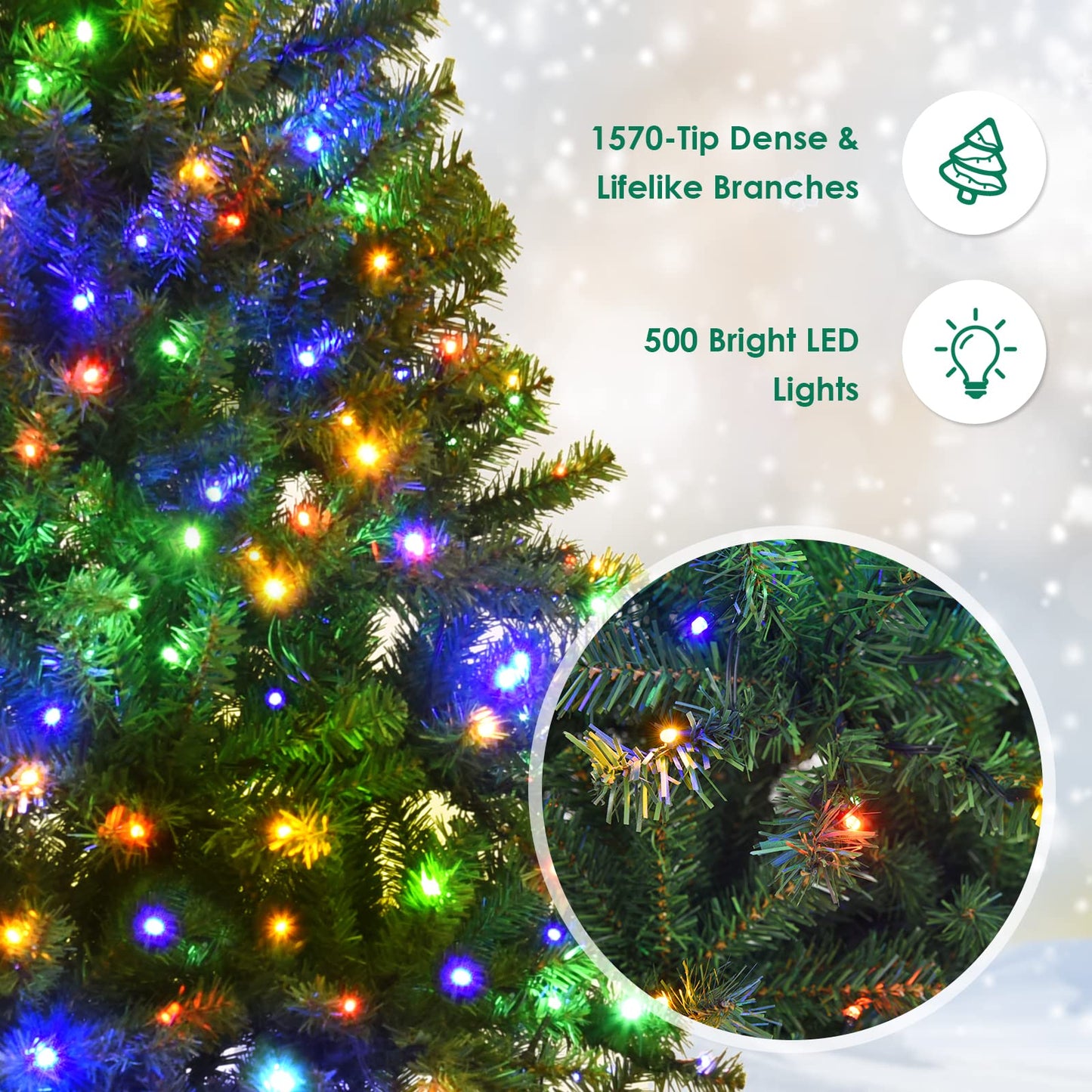 7/8/9 FT Pre lit Christmas Tree with 150/500/750/1000 Warm White & Multicolored Lights