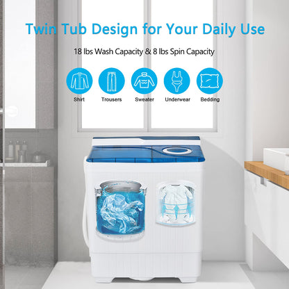Portable Washing Machine, Twin Tub 26 Lbs Capacity, 18 Lbs Washer and 8 Lbs Spinner
