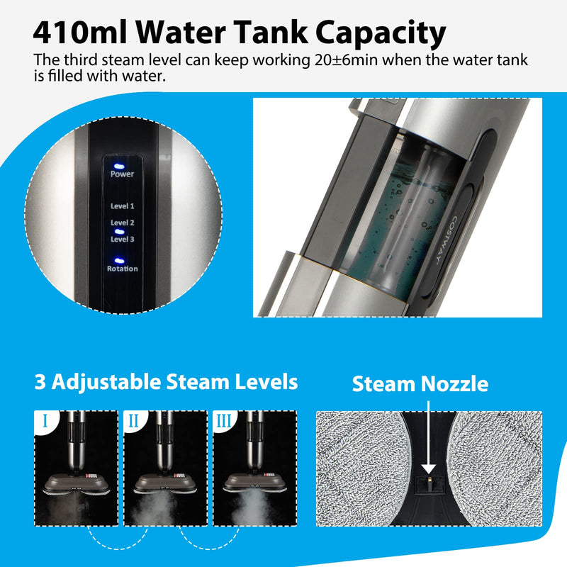Multipurpose Steam Cleaner 180° Dual Rotating Handheld Steam Mop