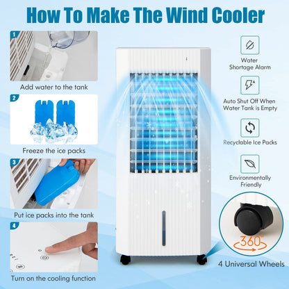 Evaporative Air Cooler, Portable Swamp Cooler with Remote Control, 2 Ice Packs, 15H Timer, 1.3 Gal Water Tank