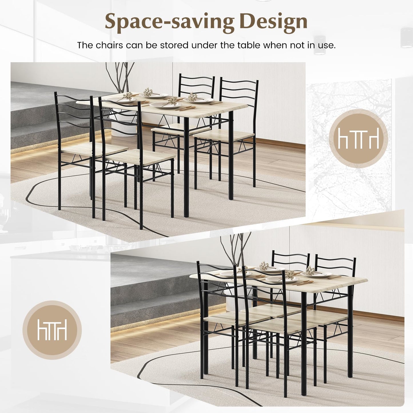 5 Piece Metal Rectangular Dinette Set w/Non-Slip Pad