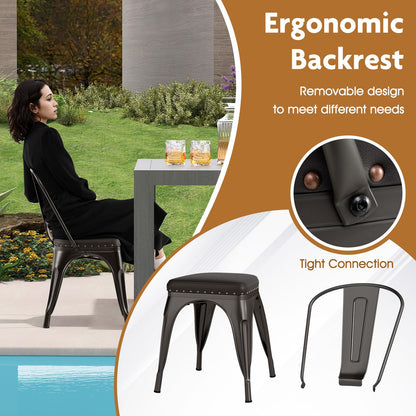 18.5 Inch Stackable Industrial Kitchen Tolix Side Chairs with PU Leather Cushions and Detachable High Back for Dining Room