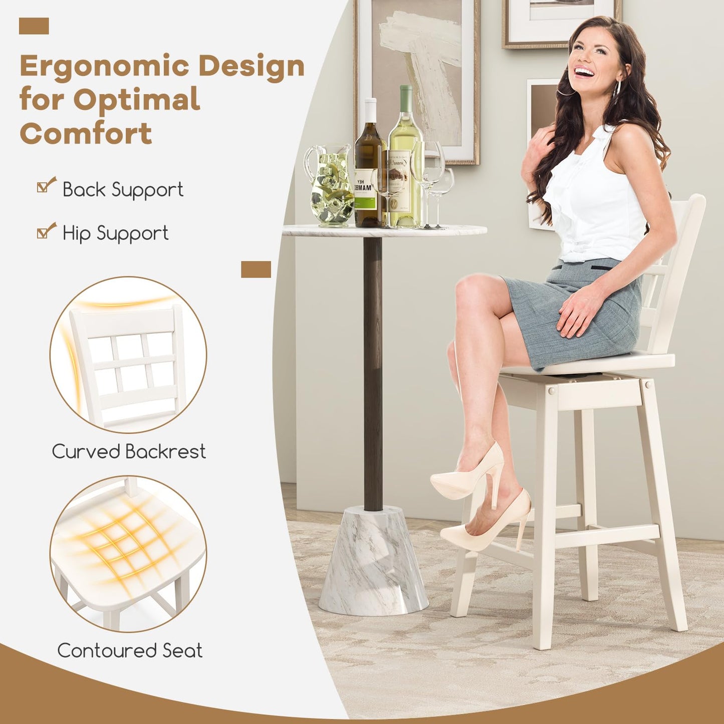 24.5 Inch Counter Height Bar Chairs w/Hollow Backrest & Contoured Seat