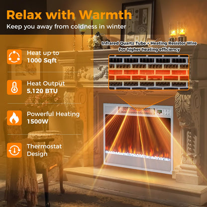 Electric Fireplace Inserts 23-inch Wide 1500W Recessed Fireplace Insert with Remote Control