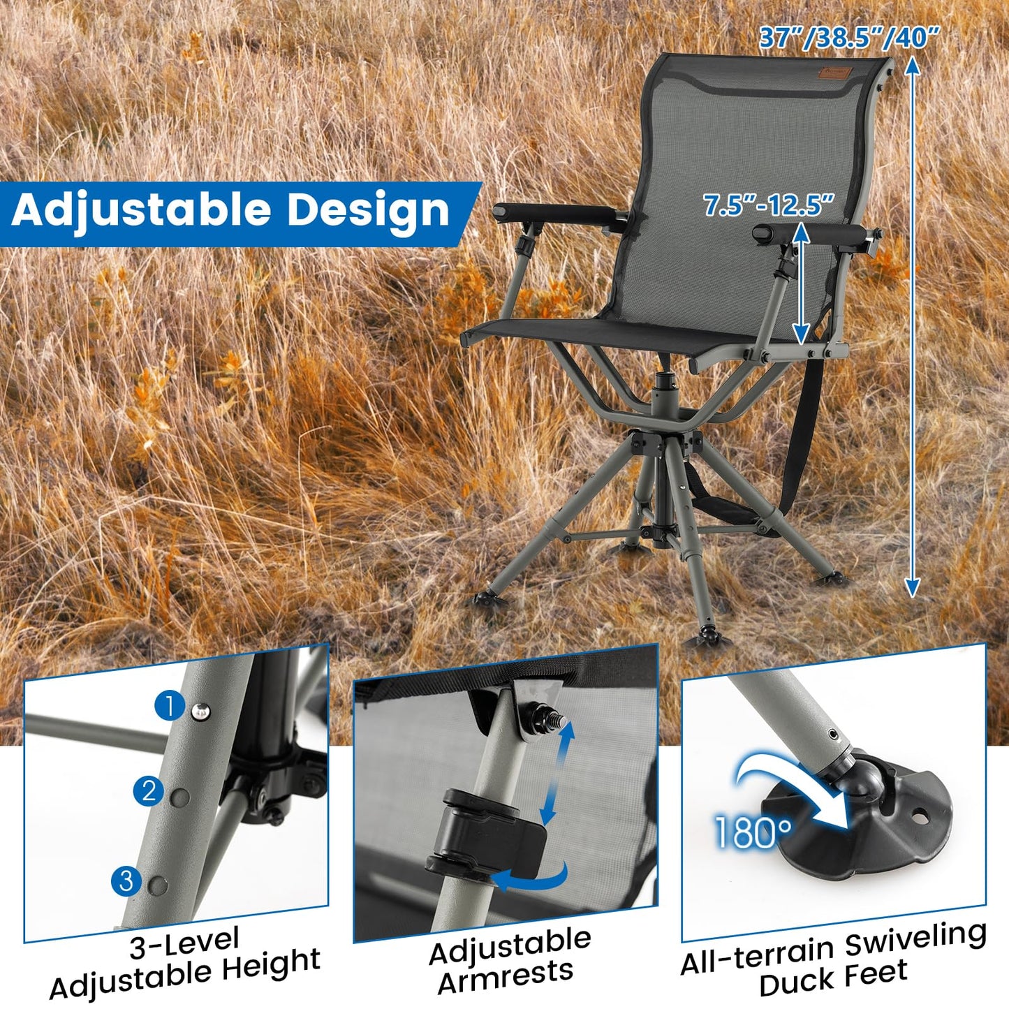 Folding Hunting Chair 360° Silent Swivel Hunting Blind Chair