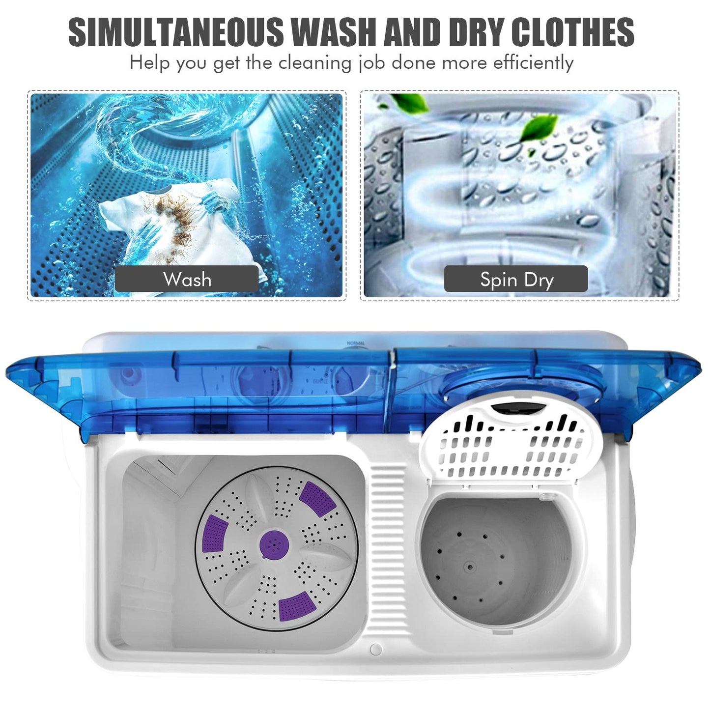 Portable Washing Machine 2 in 1 Twin Tub 26Lbs Capacity Washer(18Lbs) and Spinner(8Lbs) with Control Knobs