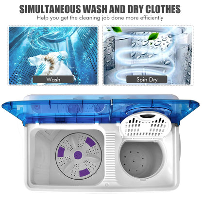 Portable Washing Machine 2 in 1 Twin Tub 26Lbs Capacity Washer(18Lbs) and Spinner(8Lbs) with Control Knobs
