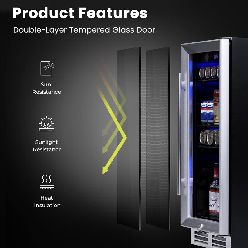 ARLIME 15" Beverage Cooler Refrigerator, 100 Can Built-in or Free Standing Beverage Fridge