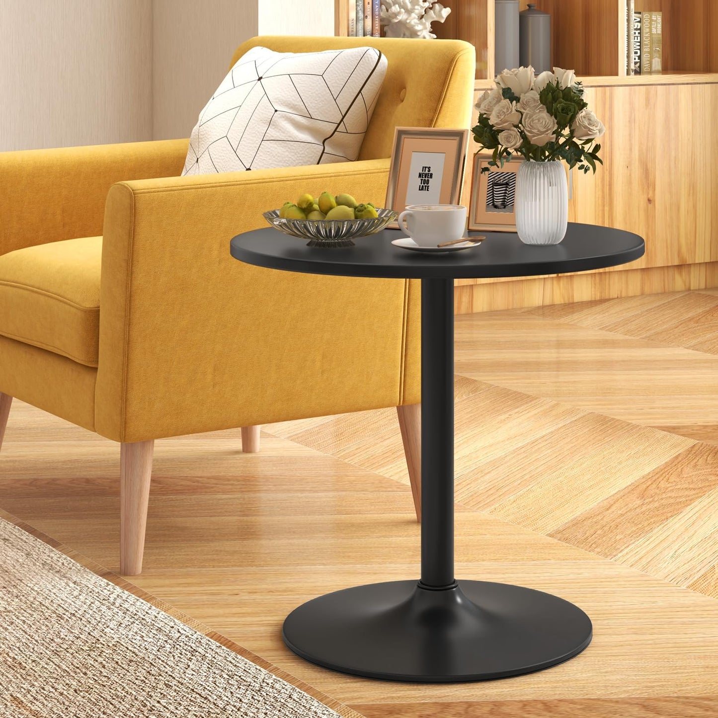 Round Bistro Table Height Adjustable with Heavy-Duty Metal Base