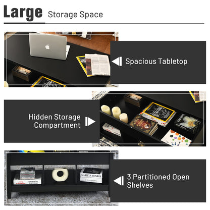 Lift Top Coffee Table with Hidden Storage Compartment & 3 Open Shelves