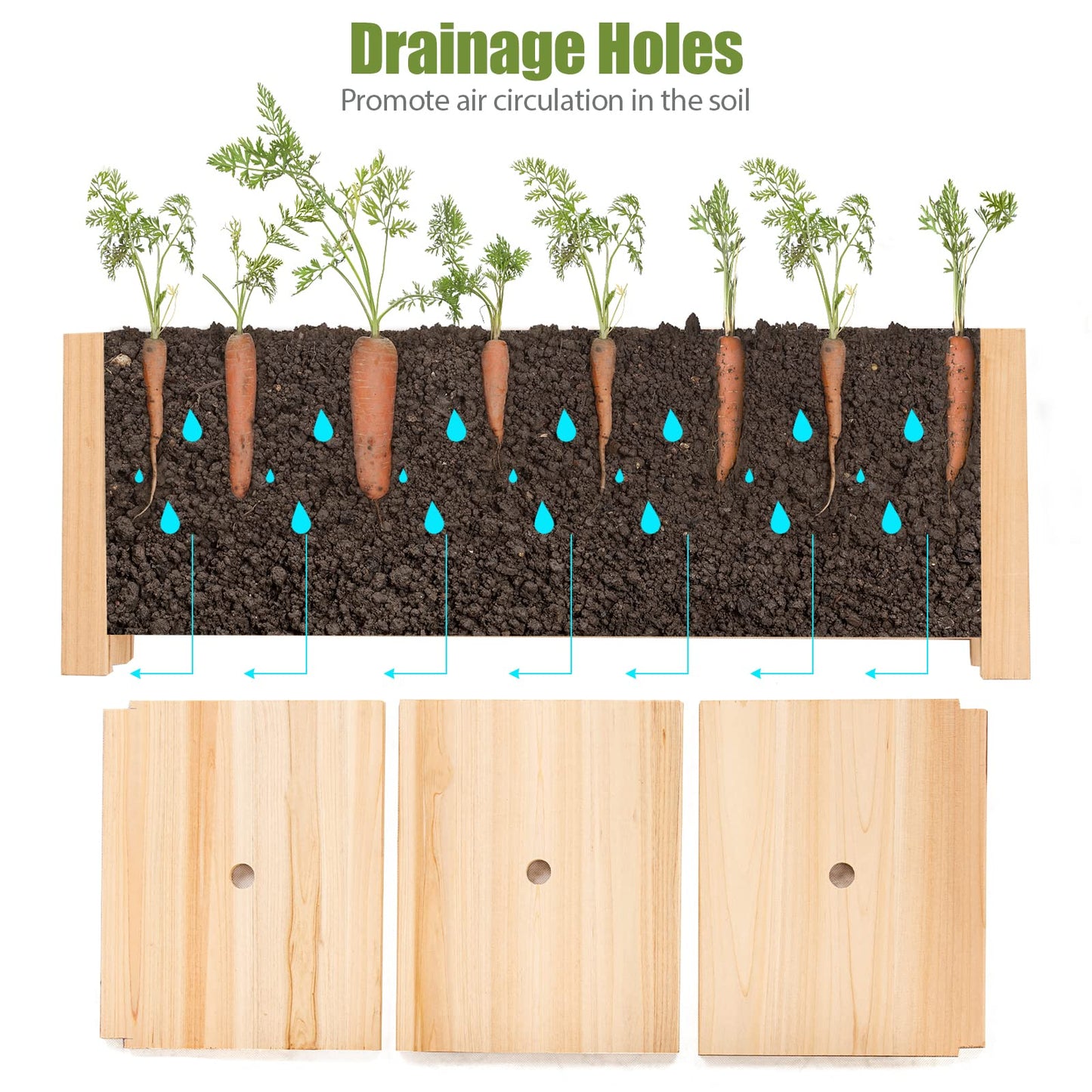 Wooden Planter Garden Bed with Drainage Holes for Vegetables