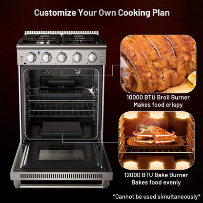 24 Inches Natural Gas Range, with 4 Burners Cooktop & 3.73 Cu.Ft. Convection Oven, Storage Drawer