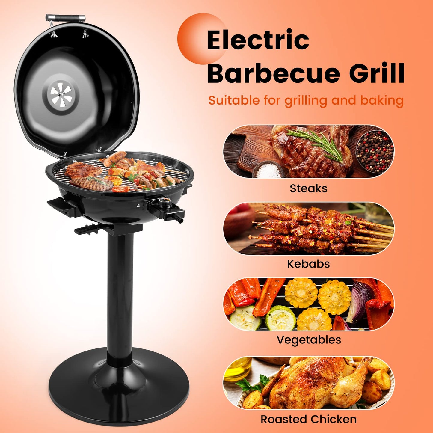 Portable Grill with Metal Cooking Grilling Rack | Detachable Temperature Control & Removable Grease Collector