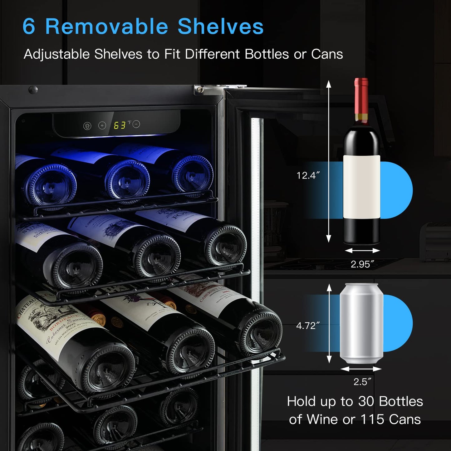 15 Inch Wine Cooler Refrigerator, 30 Bottles Stainless Steel Wine Cellar with Lock, Tempered Glass Door